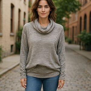 Joan Vass Studio Grey Metallic Cowl Neck Sweater